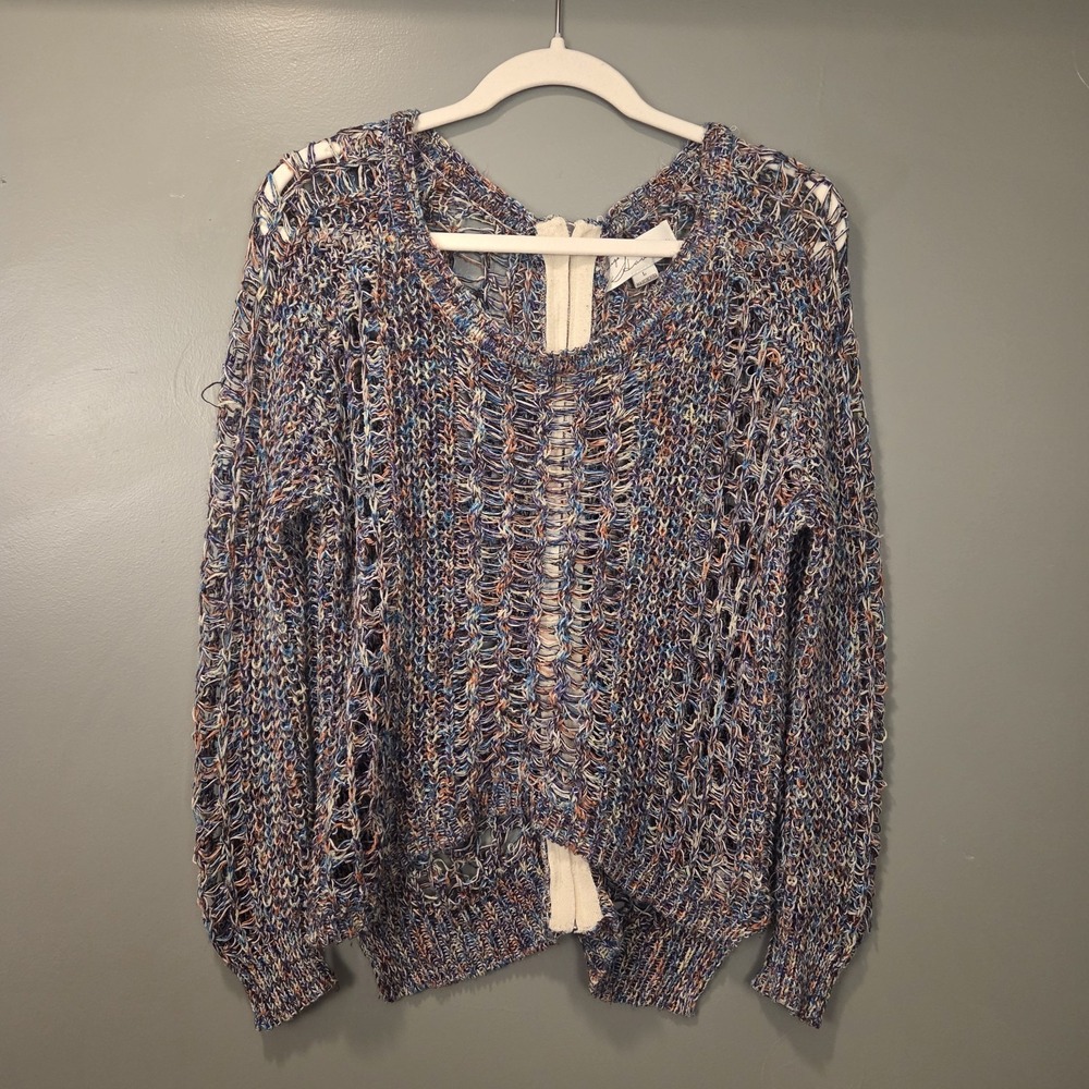 Vintage Havana Open Knit Sweater Back Zipper Boho, Women's Size L, Multicolor